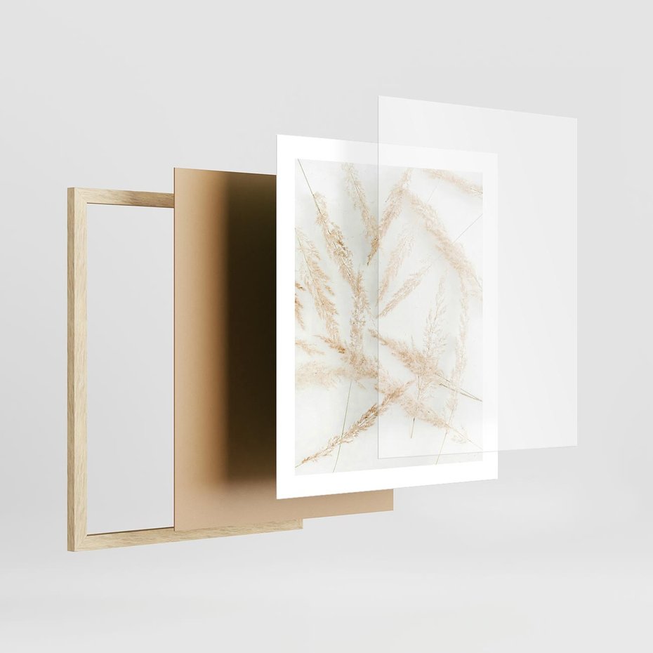 Plakat w ramie 40x50 - Pampas w Stylu Boho: Kompozycja Natury - suche trawy, pampas - rama drewno