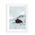 Plakat w ramie 50x70 - Zimowa Magia - domek, śnieg - rama biała