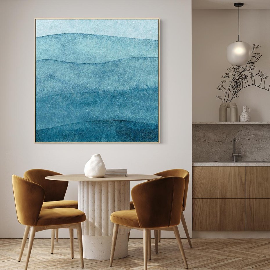 Obraz w ramie 80x80 - Kolorowe fale akwareli - akwarela, fale - rama drewno