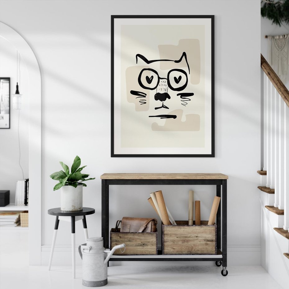 Plakat bez ramy 50x70 - Minimalistyczny Kot: Czarna Kreska - kot, grafika