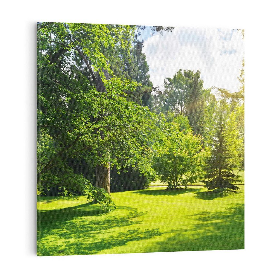 Obraz na płótnie 70x70 - Ogród: urok drzew i roślinności - ogród, drzewa