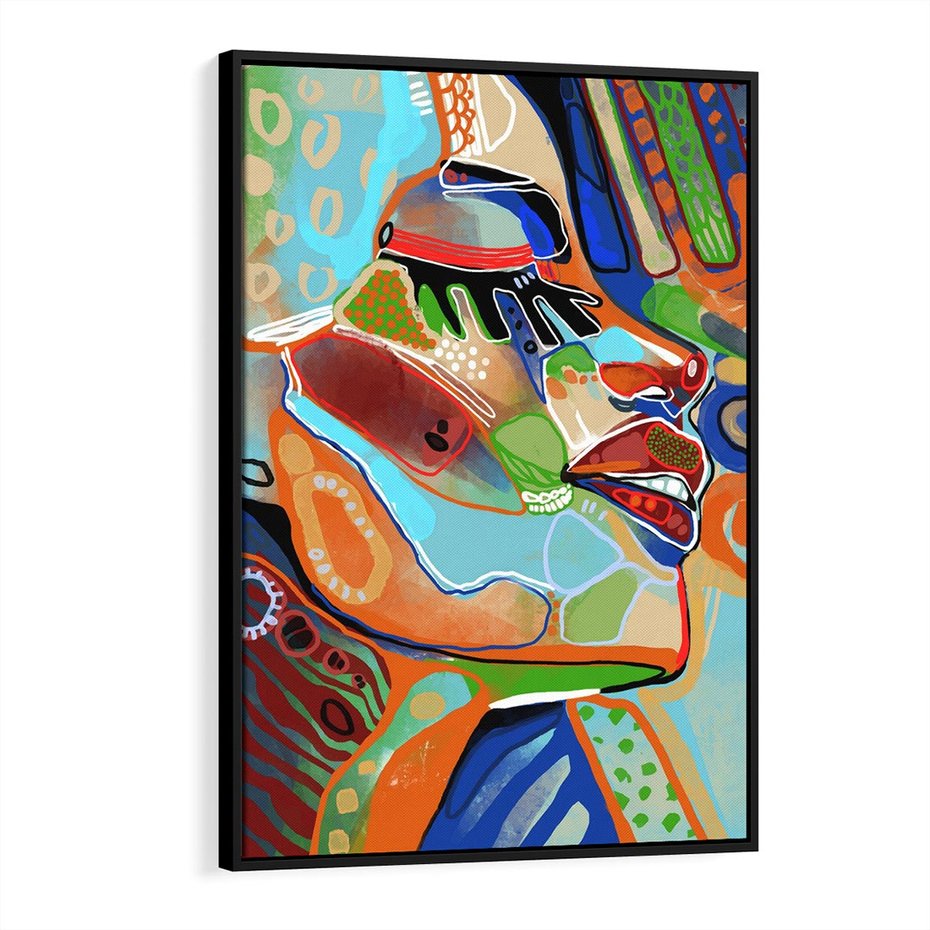 Obraz w ramie 70x100 - Kolorowe Wnętrza Kształtów - abstrakcyjny portret kobiety, twarz - rama czarna