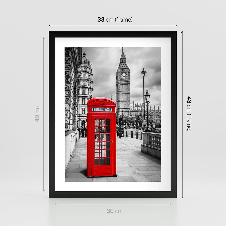 Plakat w ramie 30x40 - Budka telefoniczna w Londynie - budka, Londyn - rama czarna