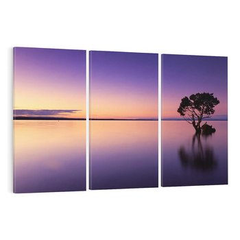 Obraz na płótnie 120x80 - Jezioro wśród drzew o zachodzie - jezioro, drzewo