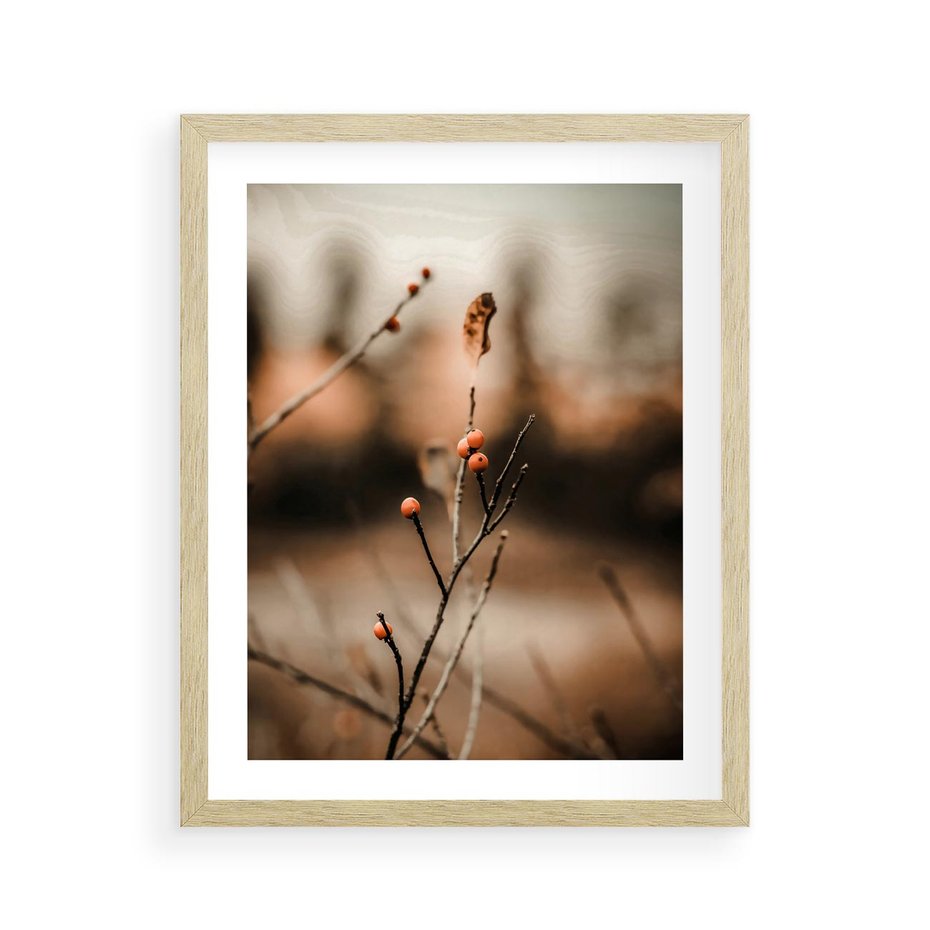 Plakat w ramie 40x50 - Jarzębina w Pejzażu - jesień, gałązka - rama drewno