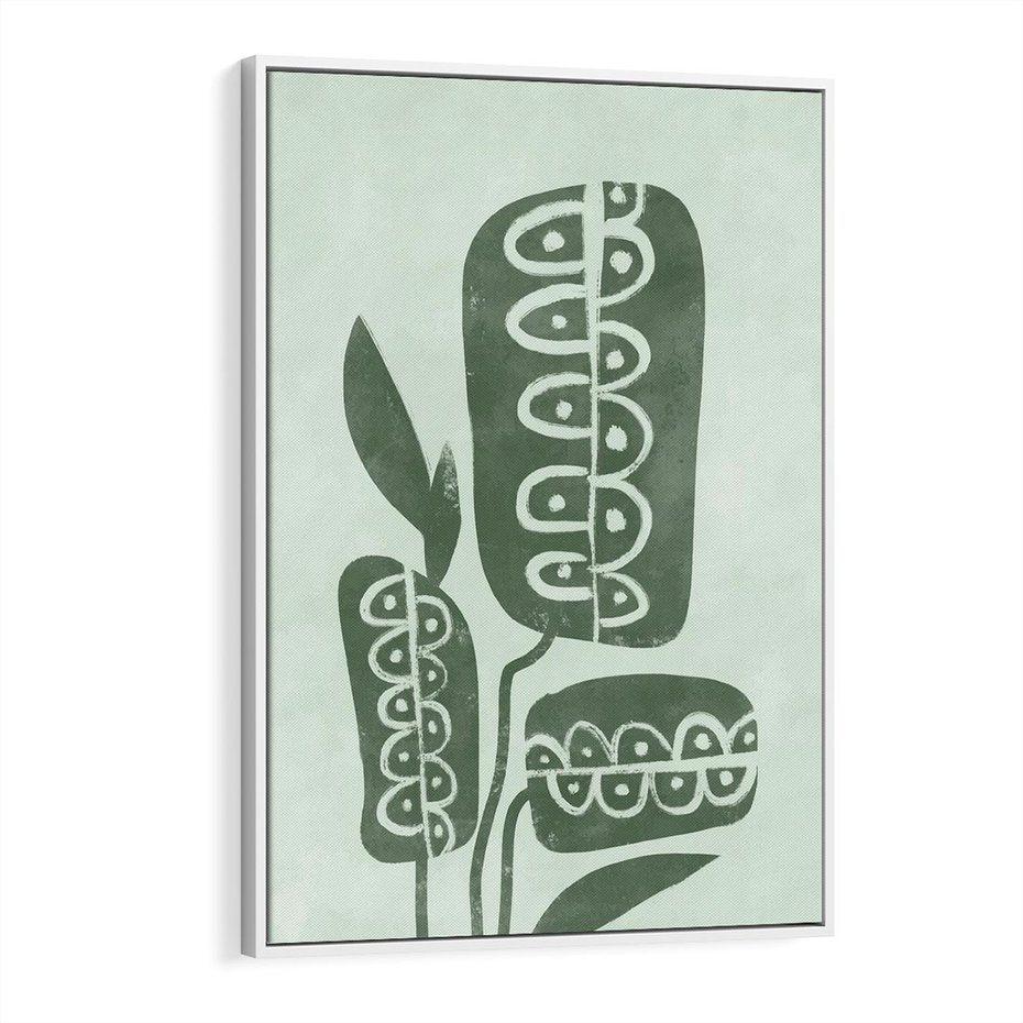 Obraz w ramie 50x70 - Nurtująca Zieleń - abstrakcyjny zielony motyw, skandynawski design - rama biała