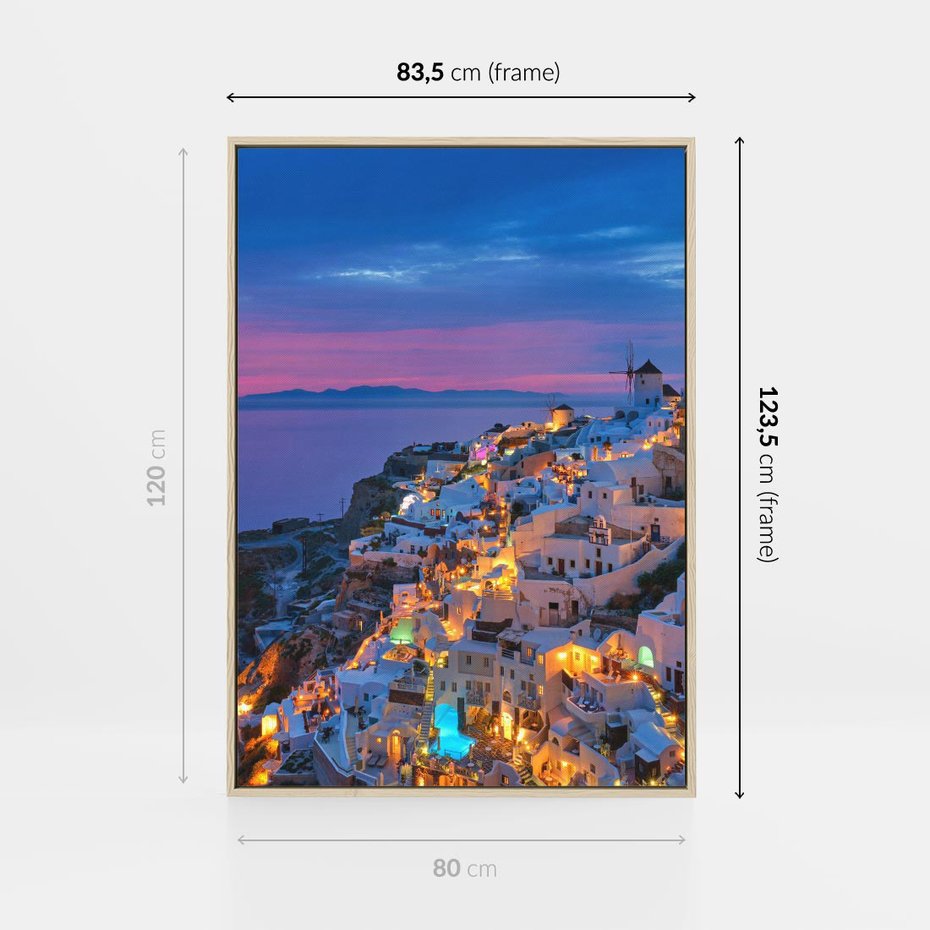 Obraz w ramie 80x120 - Wyblakłe wspomnienia gwiazd - Santorini, wieczór - rama drewno