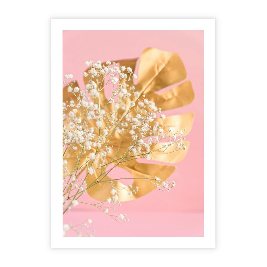 Plakat bez ramy 21x30 - : Elegancja w Złocie - złote, liście