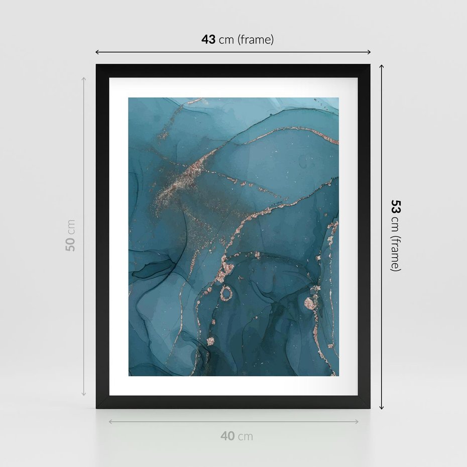 Plakat w ramie 40x50 - Marmurowa Elegancja: Kolory Oceanu - marmur, kolory oceanu - rama czarna