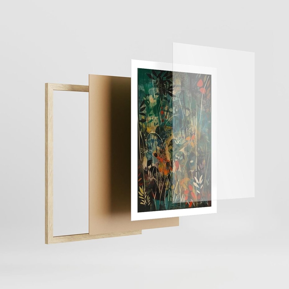 Plakat w ramie 50x70 - Abstrakcyjne Wariacje Form - abstrakcyjny obraz, mnogość kolorów - rama drewno