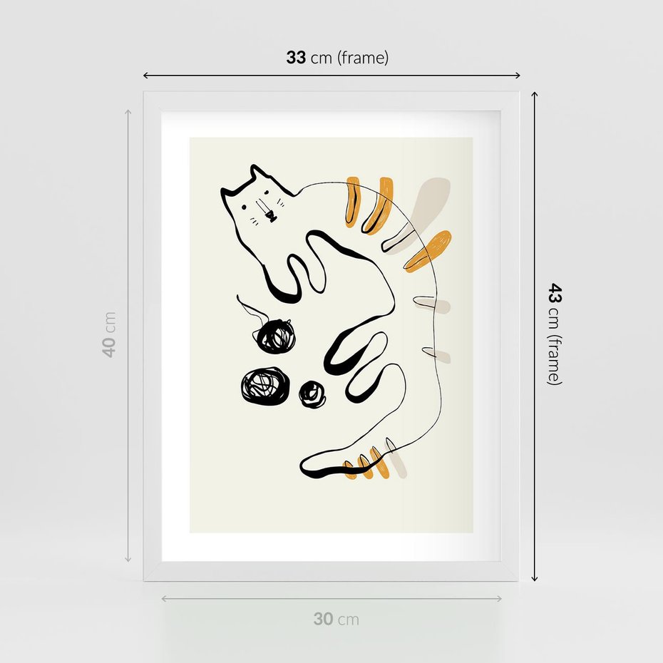 Plakat w ramie 30x40 - Picassowska Abstrakcja Kota - abstrakcyjna grafika kota, jak picasso - rama biała