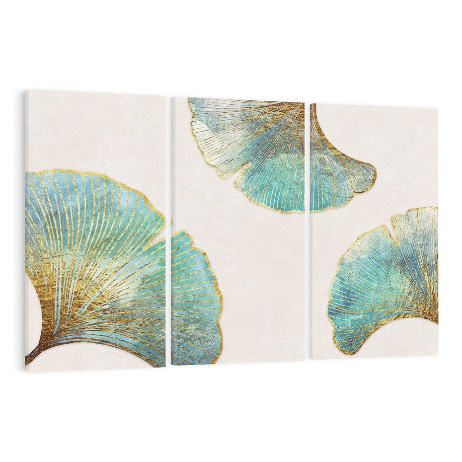 Obraz na płótnie 120x80 - Złota Melodia Liści - złote, turkusowe liście miłorzębu