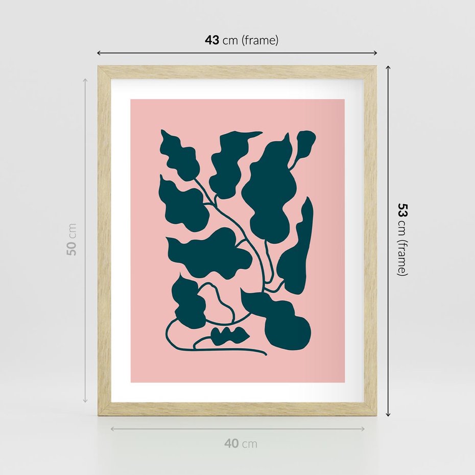 Plakat w ramie 40x50 - Kształty Nieznanego Świata - abstrakcyjne liście, boho styl - rama drewno