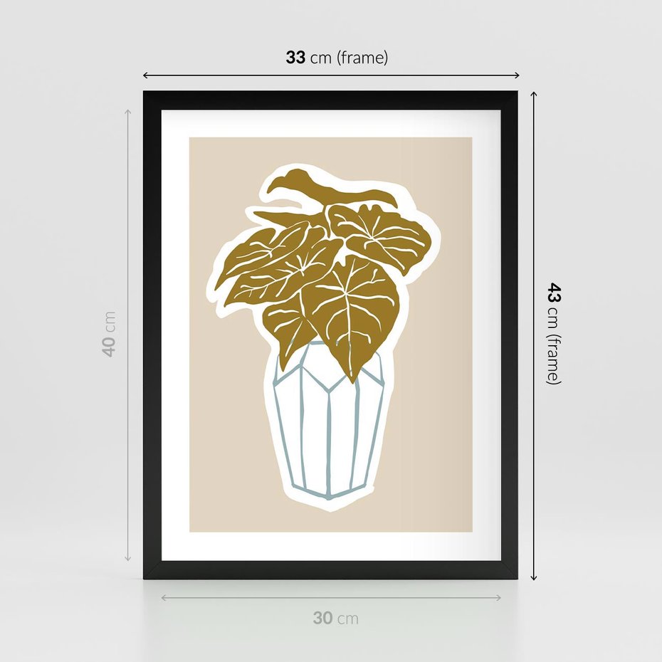 Plakat w ramie 30x40 - Bezgraniczne Marzenia - nowoczesna kompozycja, liście monstery w wazonie - rama czarna