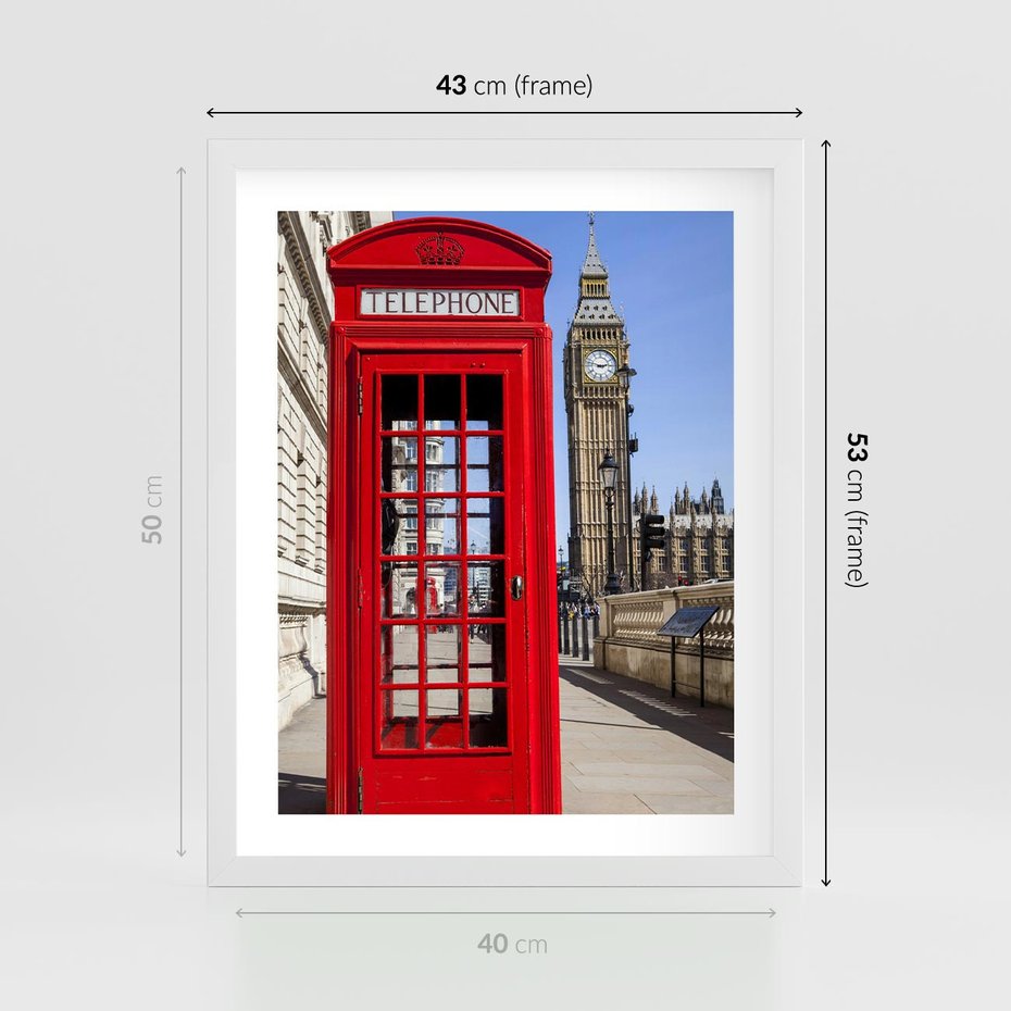 Plakat w ramie 40x50 - Ikoniczna budka telefoniczna w Londynie - budka, telefoniczna - rama biała