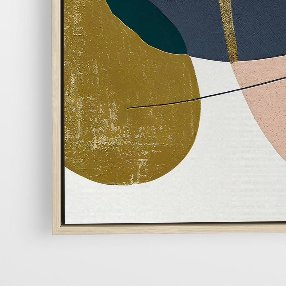 Obraz w ramie 50x50 - Złoto Granatu - abstrakcyjne plamy koloru, złoto - rama drewno