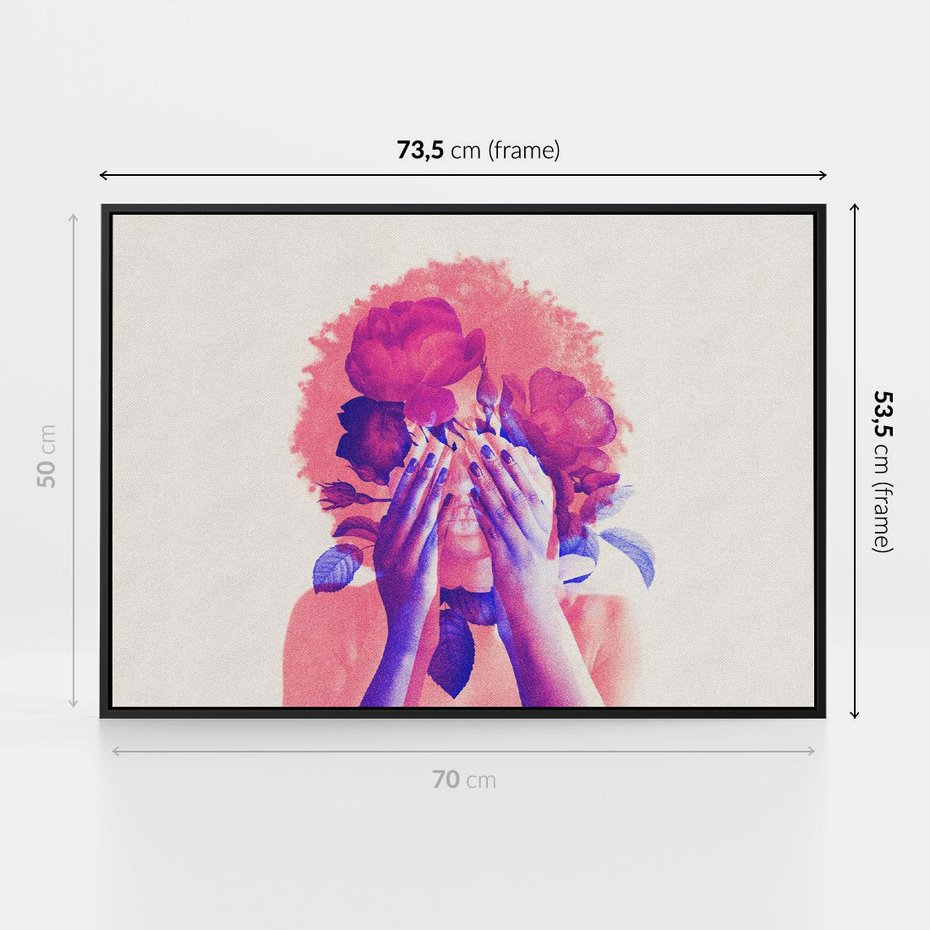 Obraz w ramie 70x50 - Kwiaty we Włosach - różowa postać, grafika - rama czarna