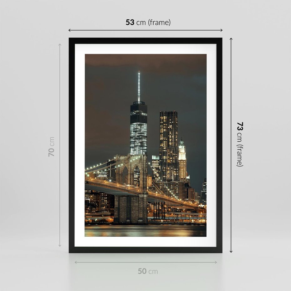 Plakat w ramie 50x70 - Miasto rozświetlone nocnym blaskiem - miasto, nocą - rama czarna