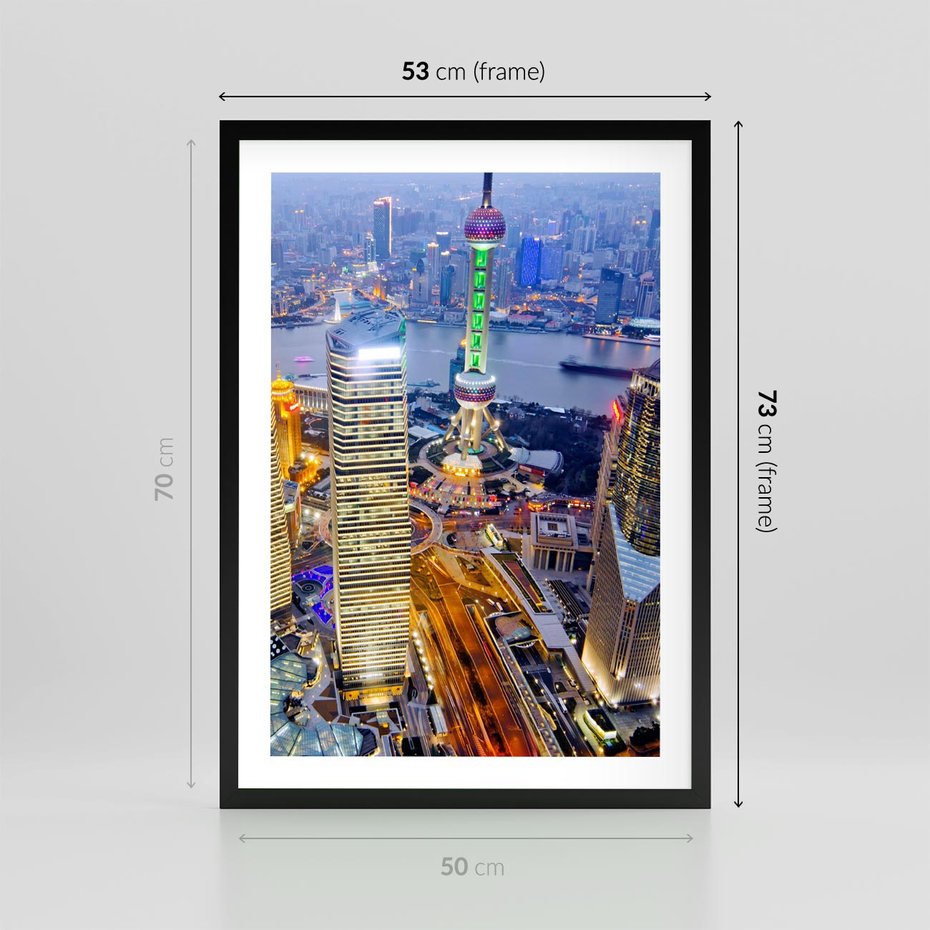Plakat w ramie 50x70 - Wzgórza Mieściny - wieżowce, miasto - rama czarna