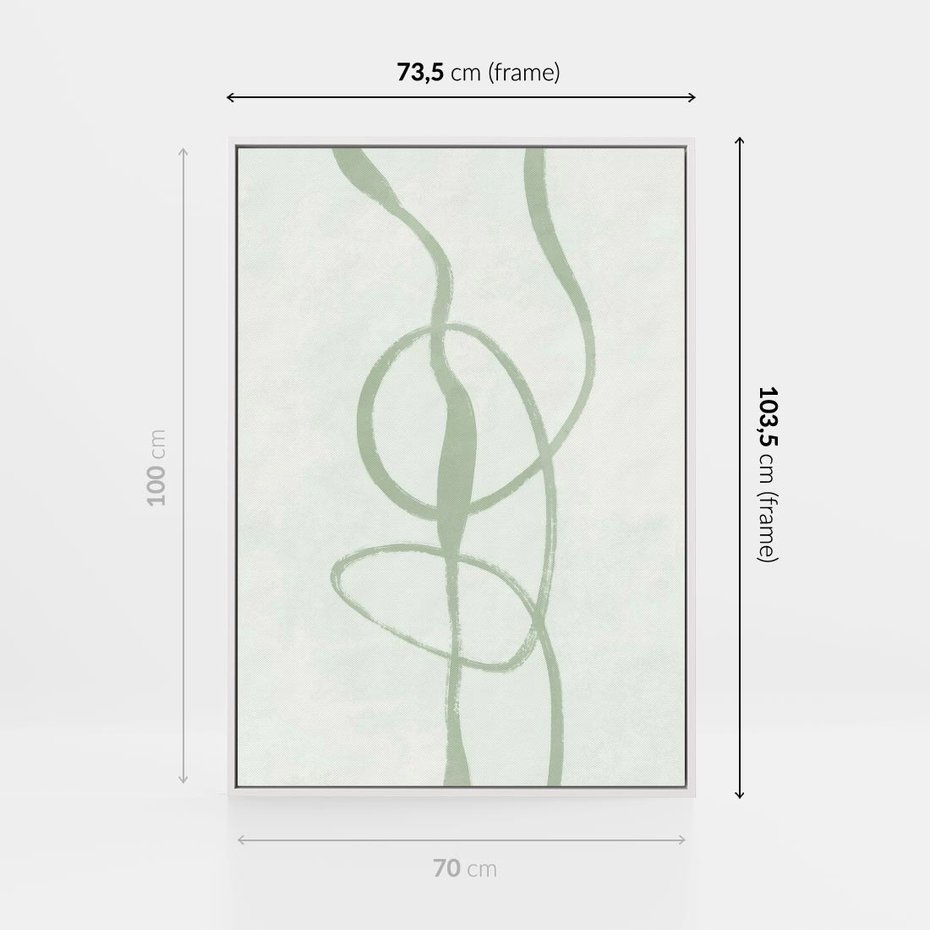 Obraz w ramie 70x100 - Zieleń Wewnętrznej Harmonii - zielona abstrakcja, zgaszona zieleń - rama biała