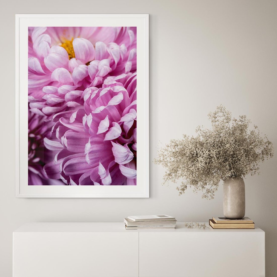 Plakat w ramie 30x40 - Fioletowy zawrót głowy - kwiat, różowy kwiat - rama biała