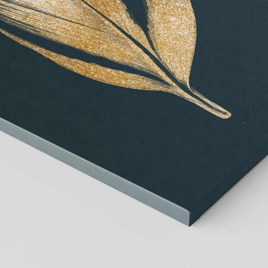 Obraz na płótnie 50x70 - Mroczne Złoto - nowoczesna grafika, złoty liść na czarnym tle