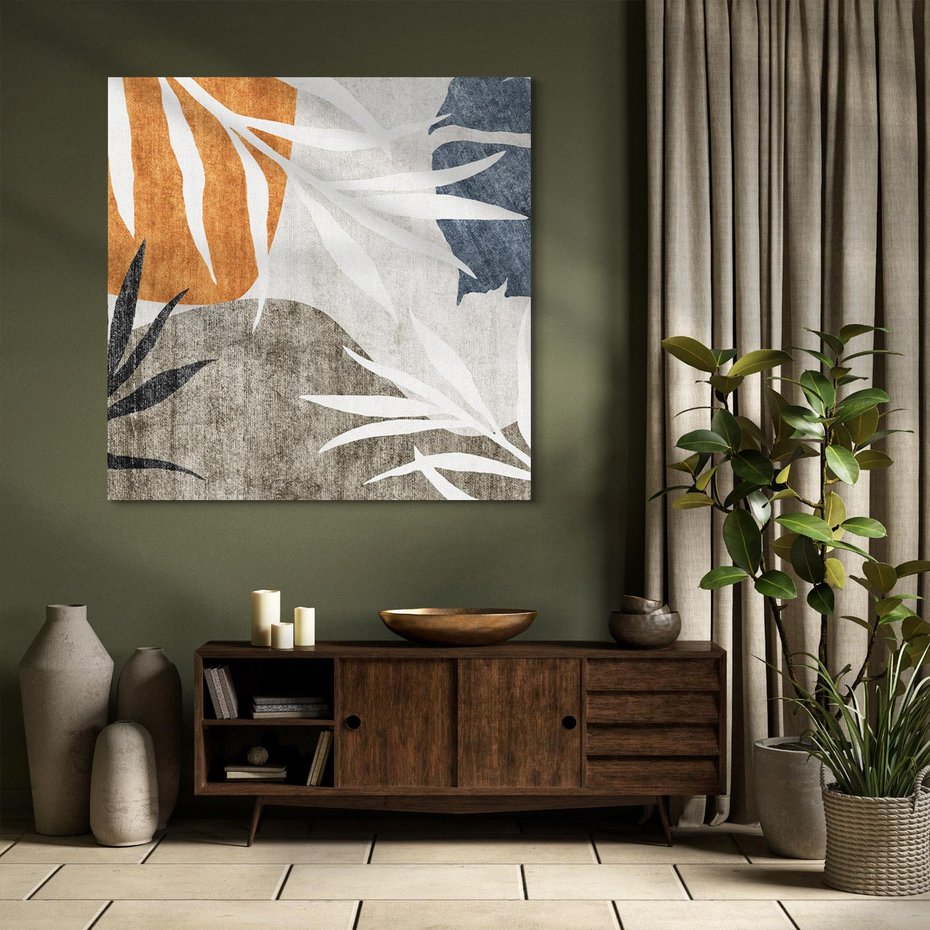 Obraz na płótnie 50x50 - Oddechy ciszy i ruchu - rzut liści palmy, monstery