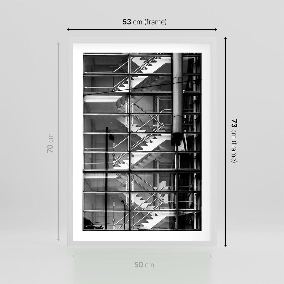 Plakat w ramie 50x70 - Schody do architektonicznej przestrzeni - schody, architektura - rama biała