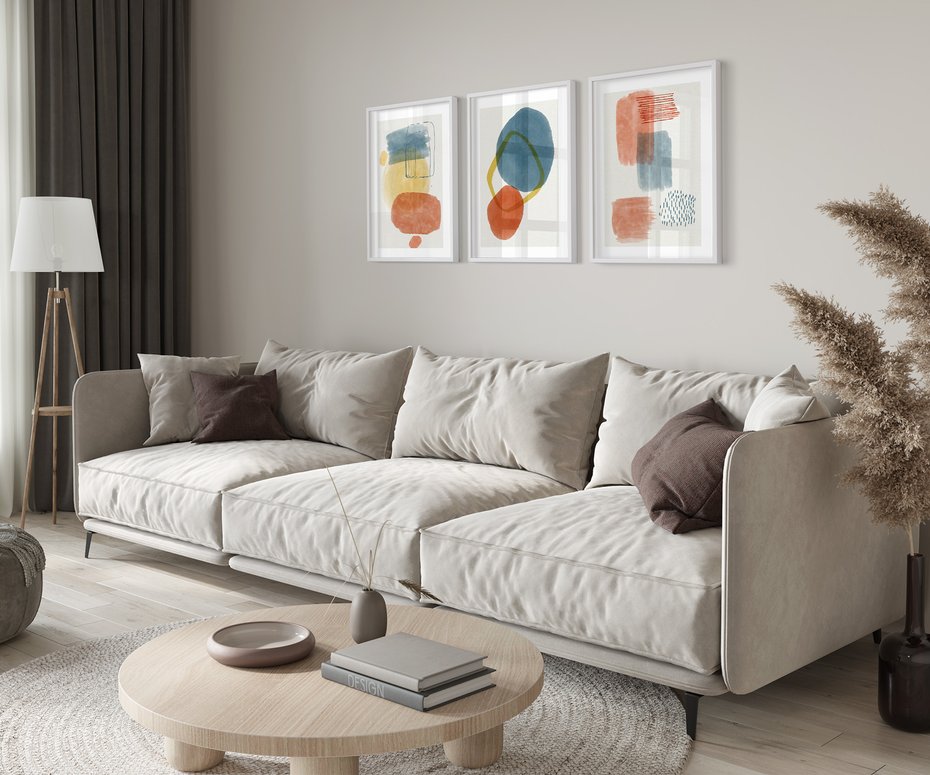 Zestaw obrazy w ramie 40x50 galeria - Geometryczne, plamy, kolorowe - rama biała