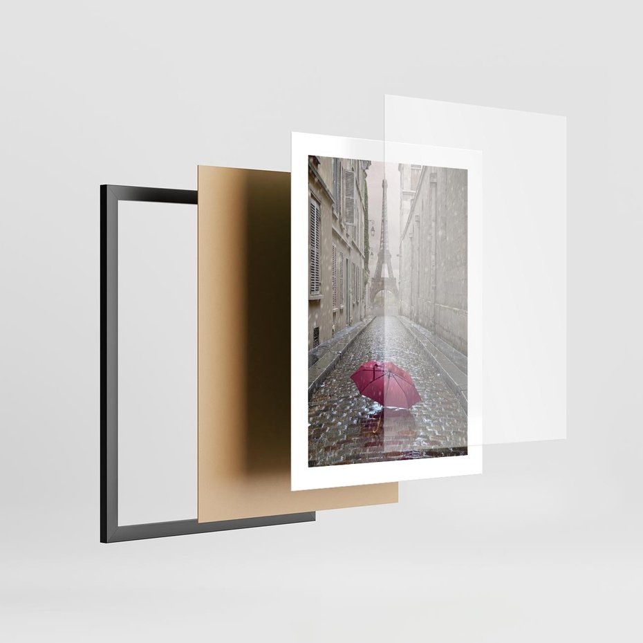 Plakat w ramie 30x40 - Francuska elegancja pod parasolem - Francja, parasol - rama czarna