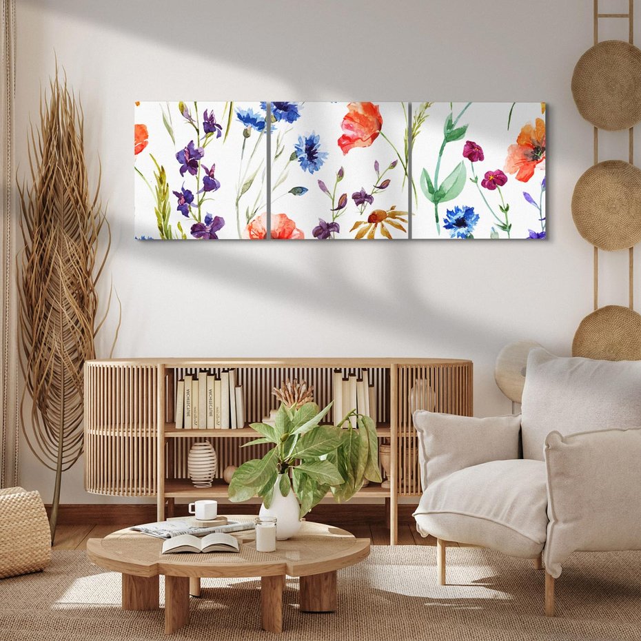 Obraz na płótnie 120x40 - Kwiatowe radości na łące - kwiaty, łączka