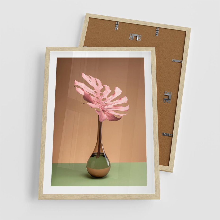 Plakat w ramie 50x70 - Wyjątkowy monstera - monstera, liść - rama drewno