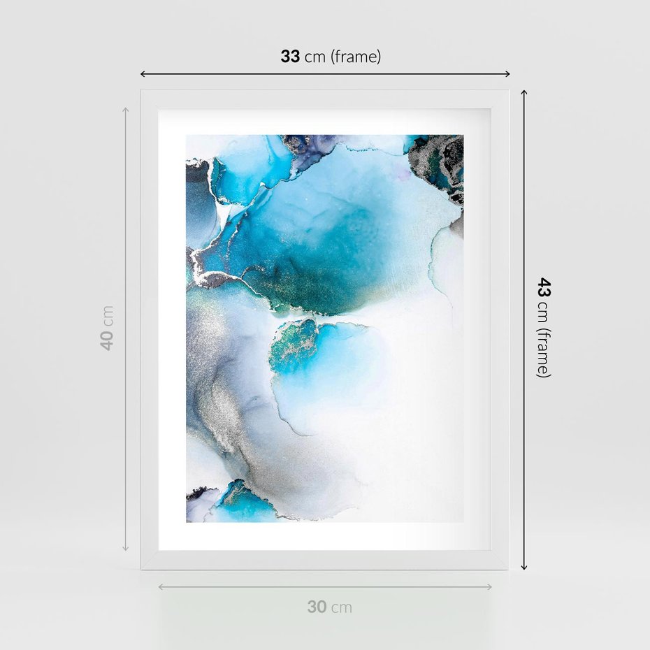 Plakat w ramie 30x40 - Elegancja Marmuru - marmur, błękit - rama biała