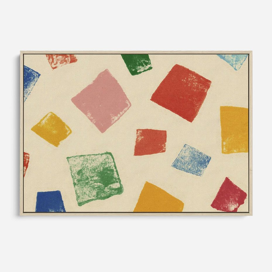 Obraz w ramie 100x70 - Tęczowe Rytmy - kolorowe tęczowe kwadraty, wesoły kolaż - rama drewno