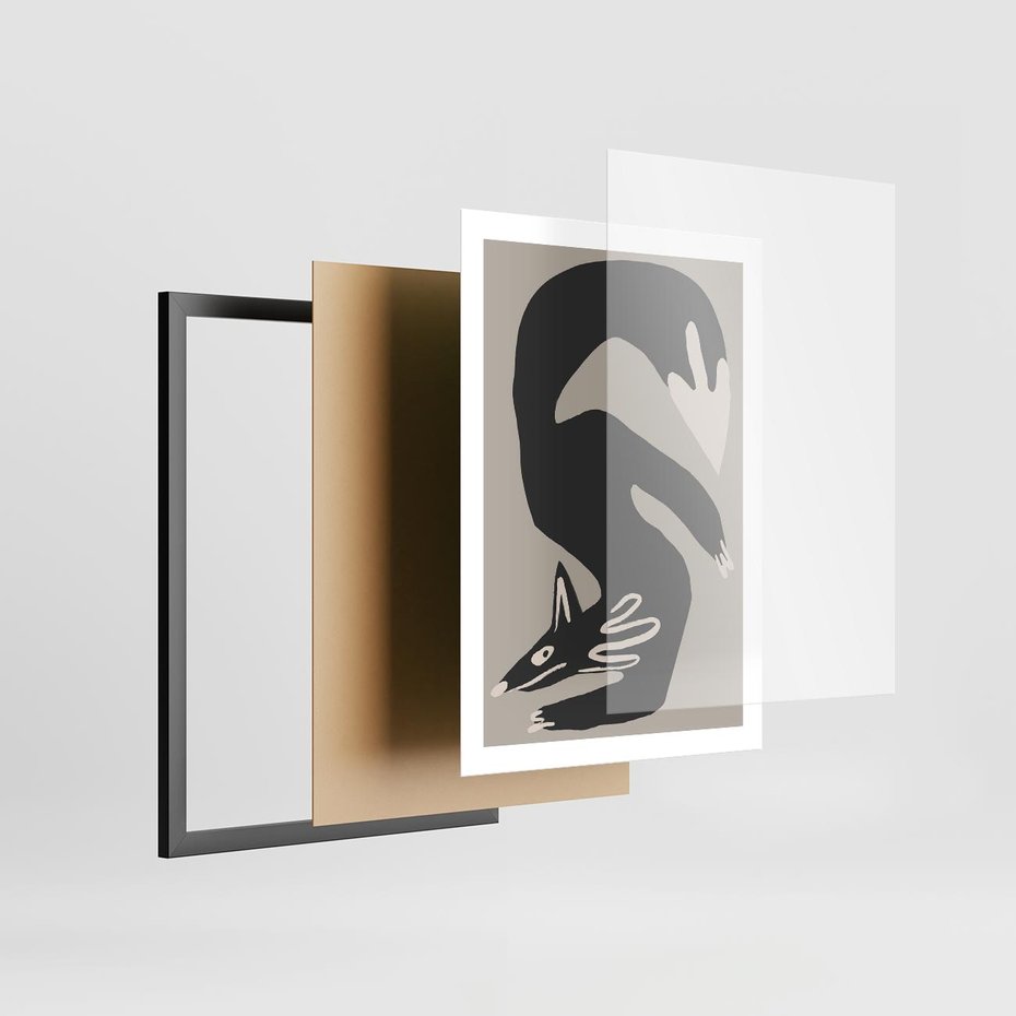 Plakat w ramie 50x70 - Ekspresja Skandynawskiego Światła - skandynawska sztuka, lis - rama czarna