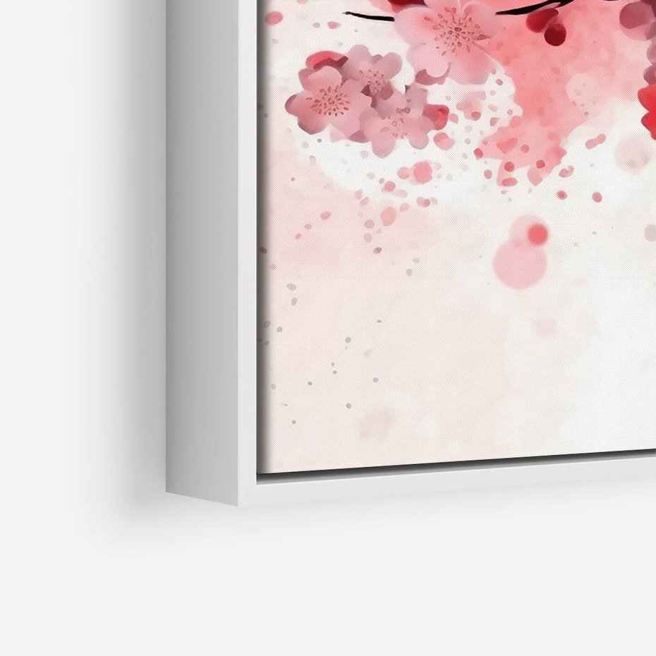 Obraz w ramie 80x80 - Szept Kwitnącej Wiśni - japoński parasol, liście - rama biała