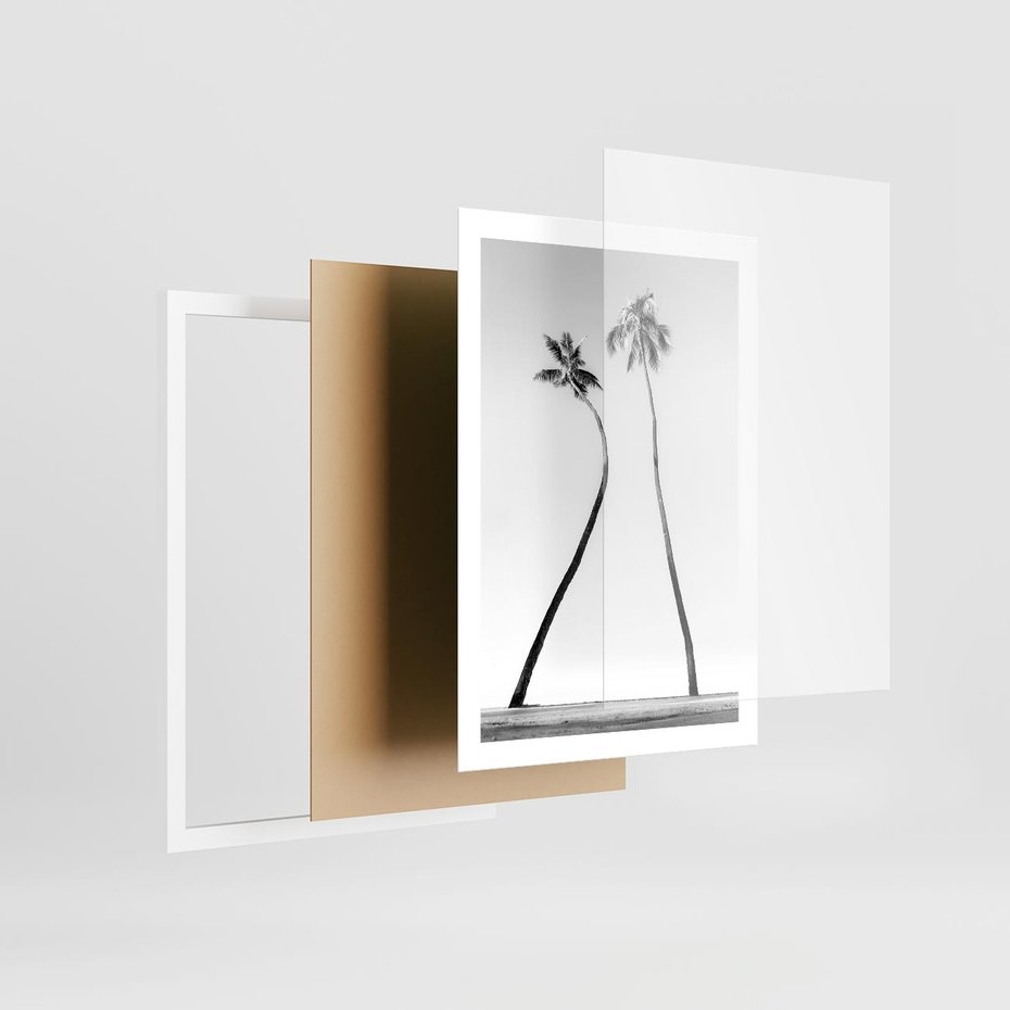 Plakat w ramie 50x70 - Samotne Palmy - czarno biała fotografia, dwie samotne palmy - rama biała