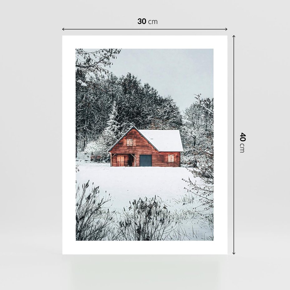 Plakat bez ramy 30x40 - Domek w Górach Pokryty Śniegiem - domek w górach, śnieg