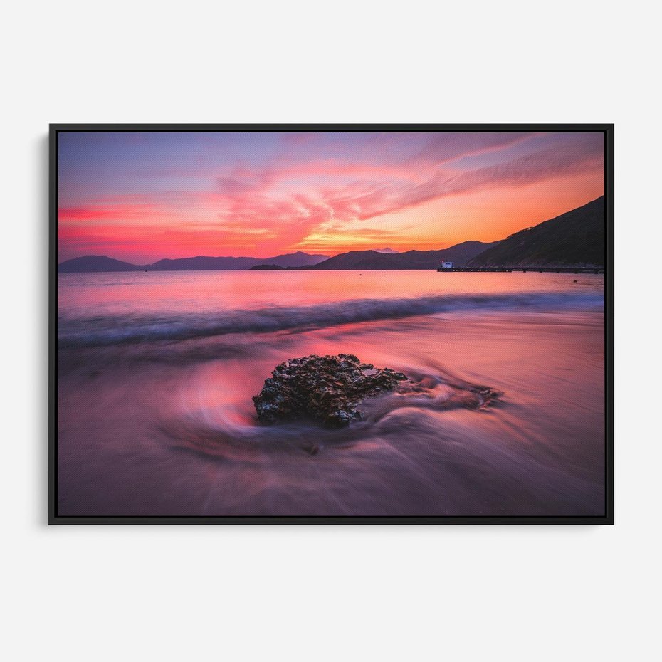 Obraz w ramie 70x50 - Zaklęty Zachód - magiczny zachód słońca, fioletowe - rama czarna