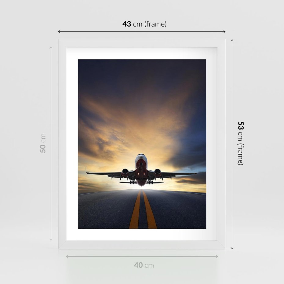 Plakat w ramie 40x50 - Podróż samolotem w pejzaż - samolot, podróż - rama biała