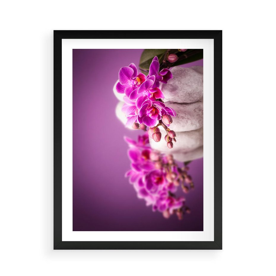 Plakat w ramie 50x70 - Relaksująca orchidea w spa - spa, orchidea - rama czarna