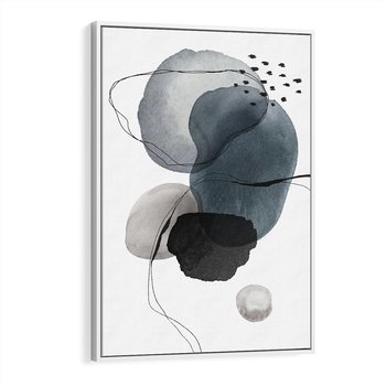 Obraz w ramie 80x120 - Wibracje Kształtów - abstrakcyjne plamy akwarelowe, czarny szkic - rama biała