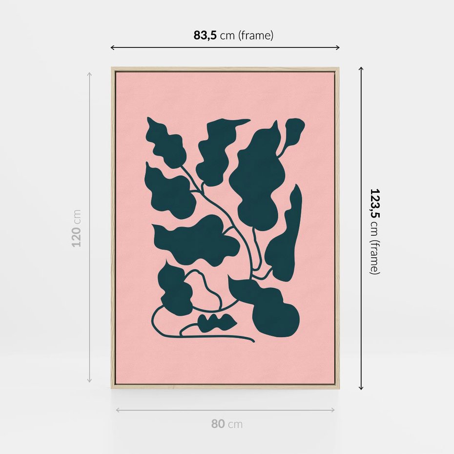 Obraz w ramie 80x120 - Kształty Nieznanego Świata - abstrakcyjne liście, boho styl - rama drewno