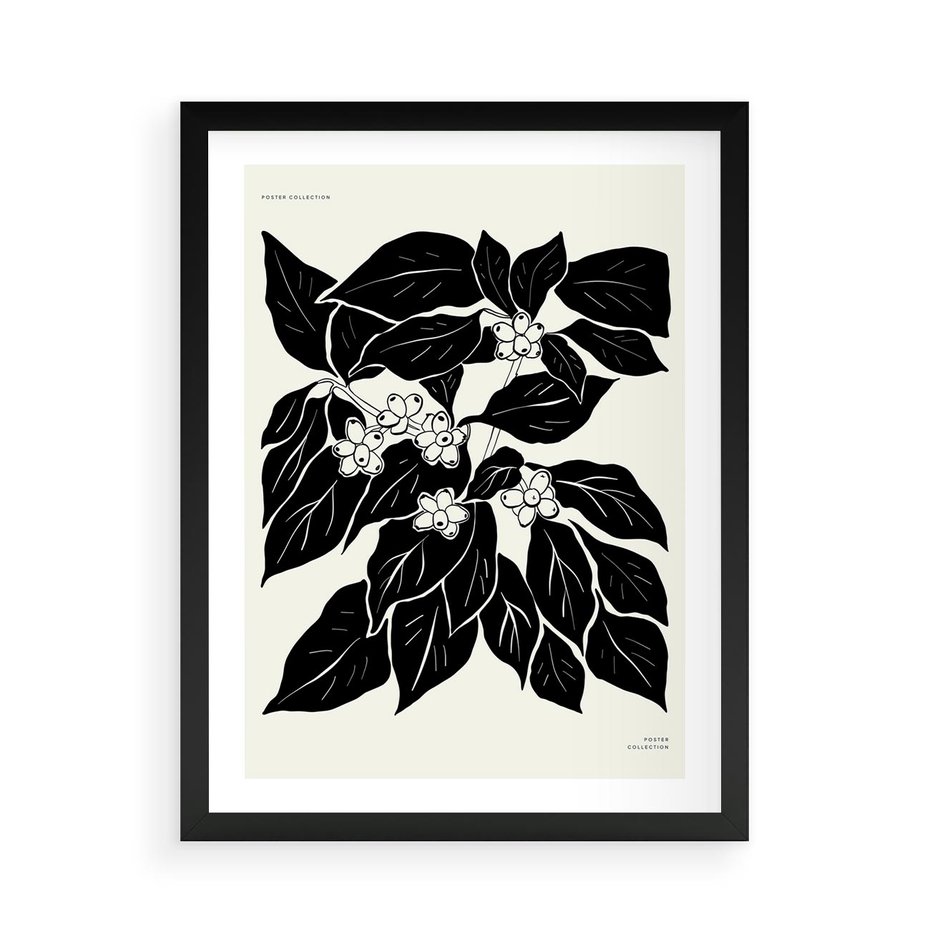 Plakat w ramie 50x70 - Ruchome szkicowe odbicia - czarno biała grafika, roślinność - rama czarna