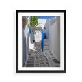 Plakat w ramie 40x50 - Uroki Santorini: Perspektywiczna Uliczka - uliczka, perspektywa - rama czarna