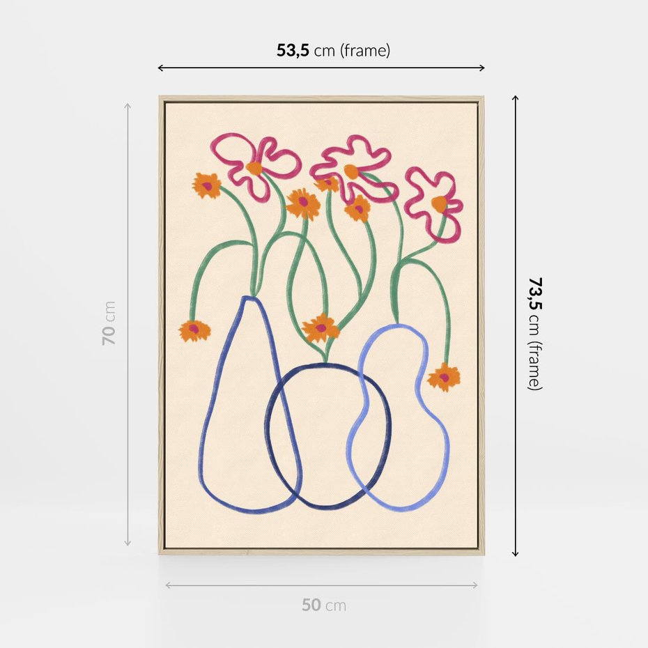 Obraz w ramie 50x70 - Migocące Pastelowe Impresje - minimalistyczny abstrakcyjny obraz, prymitywne kwiatki - rama drewno