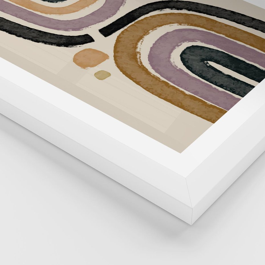 Plakat w ramie 40x50 - Taniec Przenikających Kształtów - abstrakcyjne tęcze, kompozycja - rama biała