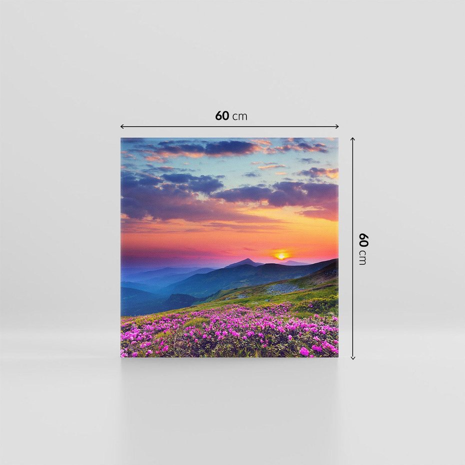 Obraz na płótnie 60x60 - Górski Zachód - góry, łąka