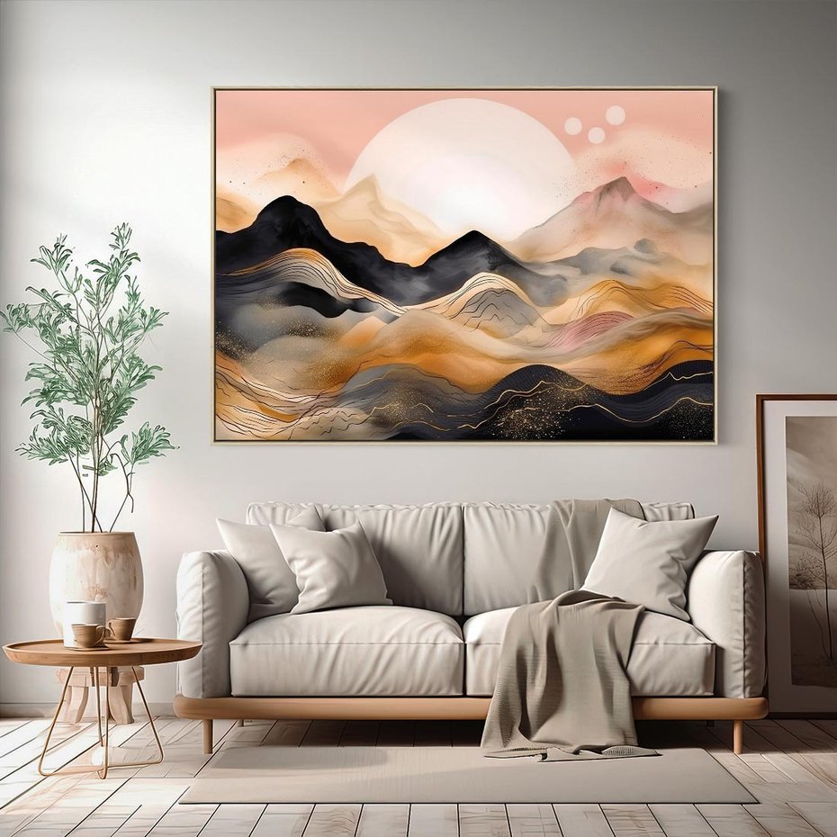 Obraz w ramie 70x50 - Grafika Zachodu - nowoczesna grafika, odcienie pastelowe - rama drewno