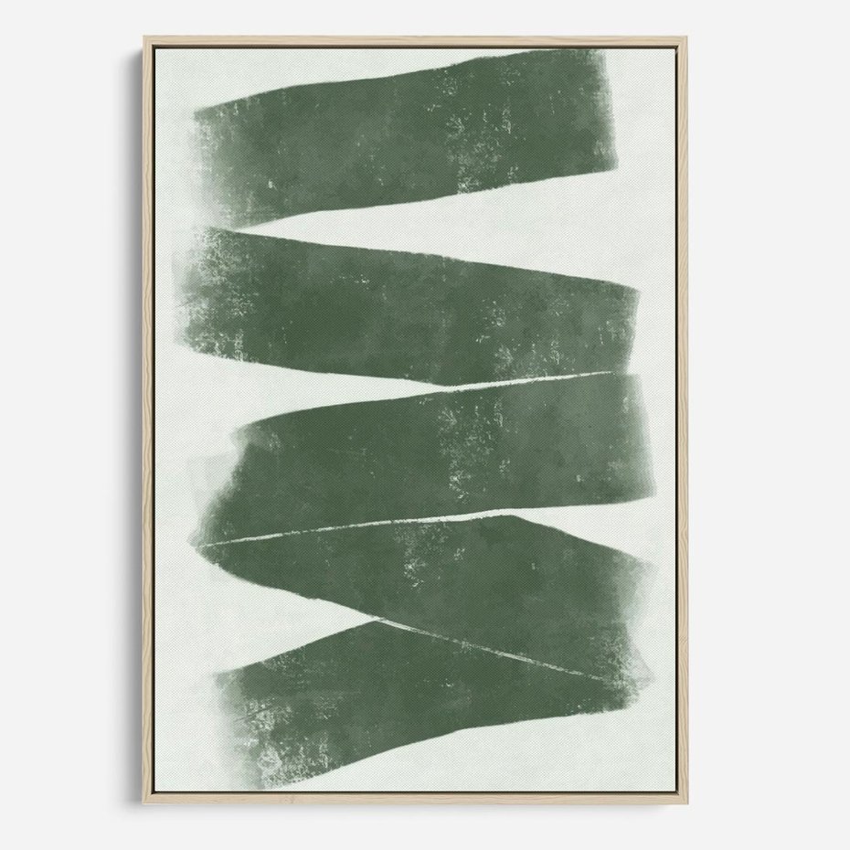 Obraz w ramie 80x120 - Zielone Refleksje - abstrakcja, zgaszony zielony kolor - rama drewno